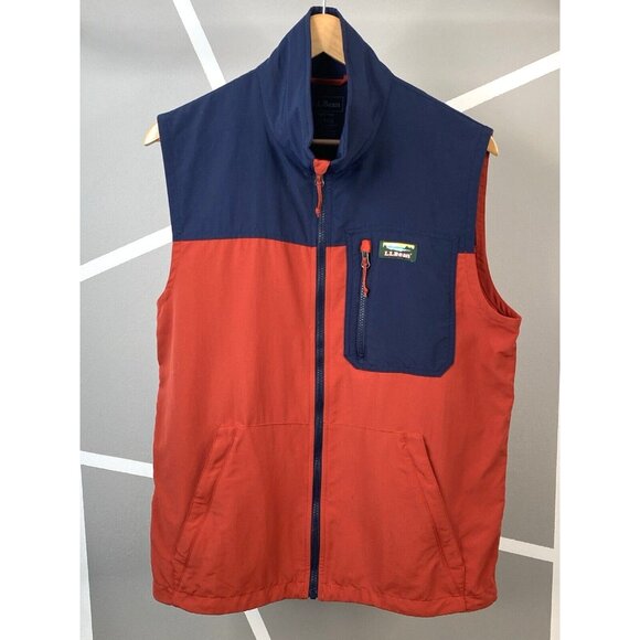 LL Bean Mountain Classic Vest Mens M Reg Orange Blue Nylon Shell Packable Zip - Picture 1 of 14